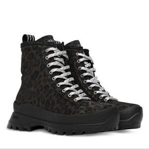 p448 Denise Animal Print Platform Sneaker Booties In Leopard Size 38
